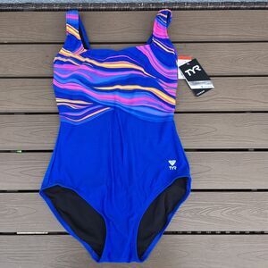 TYR Durafast Fantasia Scoop Neck Controlfit Multi/royal Women Swimsuit SZ 8 New